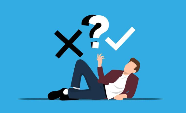 迷っている人の画像。ネイティブ講師とノンネイティブ講師の選択を表す。